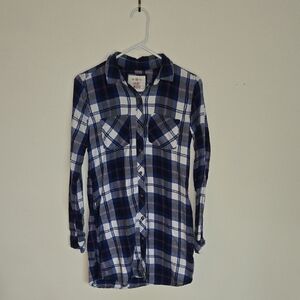Blue and White Plaid Button-Up Shirt